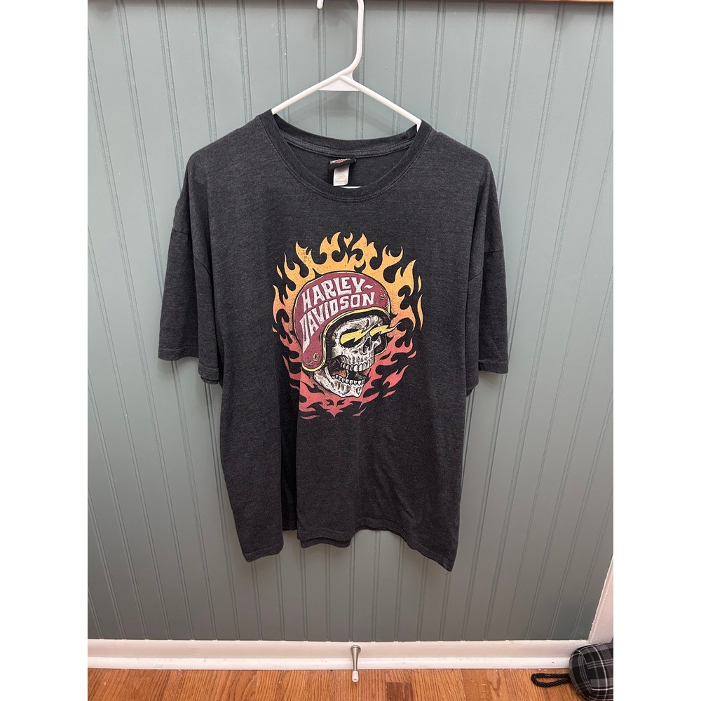 Harley Davidson Tobacco Road Raleigh‎ XXL T-Shirt Flaming Skull Graphic